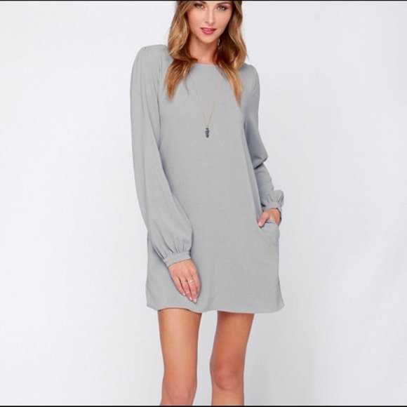 Lulu's Gray Crepe Mini Dress - Picture 2 of 10